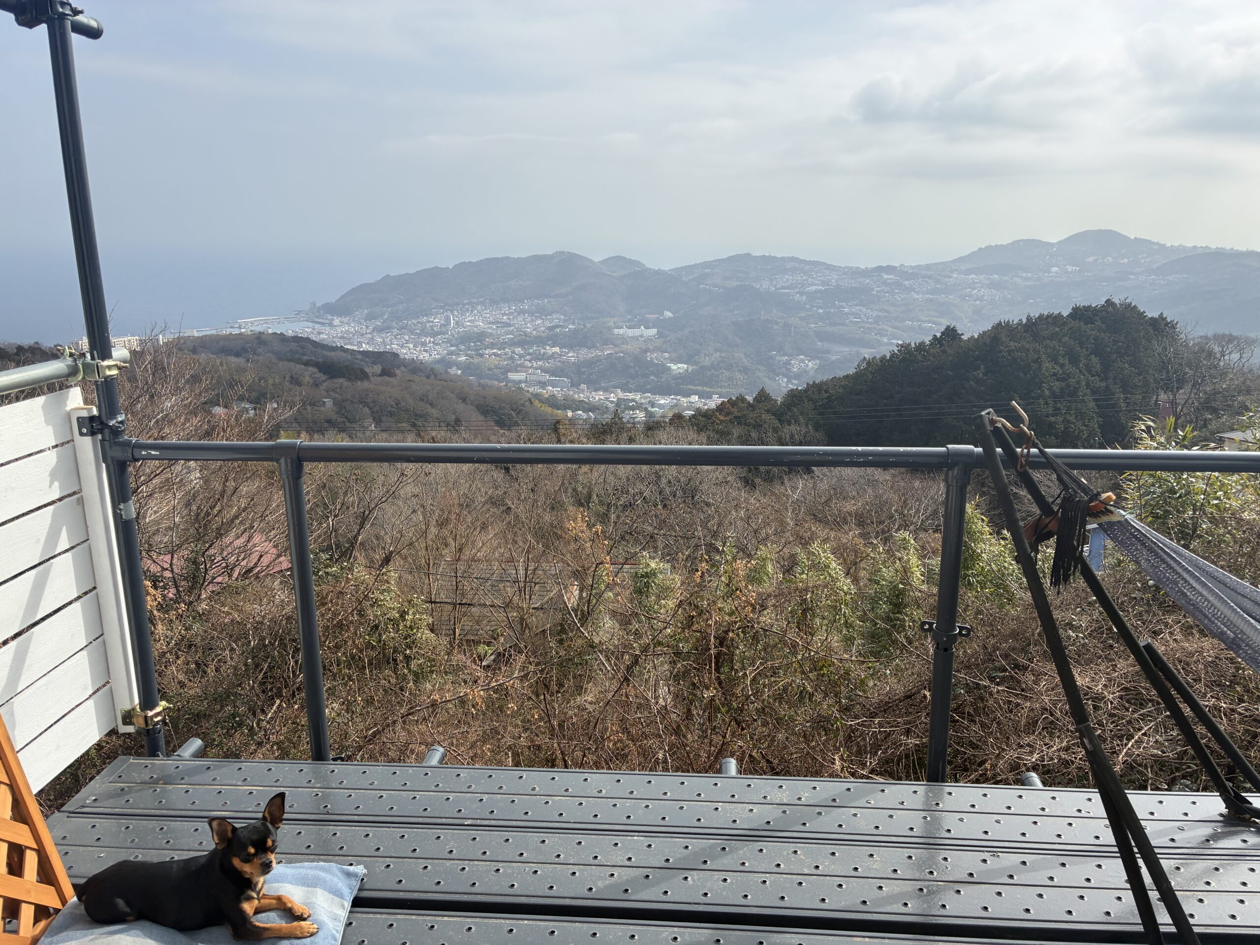 足場から見える山と海の景色